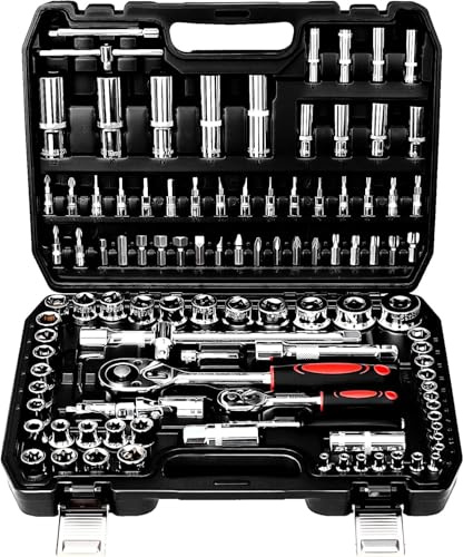 TLGREEN Set di chiavi a bussola da 108 pezzi set di chiavi a cricchetto Cr-V scatola a cricchetto scatola a cricchetto con inserto per chiave a bussola esagonale reversibile da 1/4 e 1/2 a 72 denti