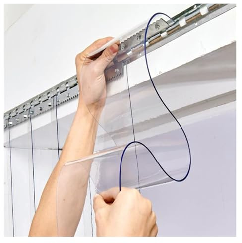 Kit de Tiras de Cortina Transparentes, Tiras de PVC Puertas de refrigeradores y congeladores, Tiras de Vinilo Transparente y Liso, 2,15 x 2 m