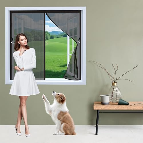 Zanzariere Magnetiche per Finestre 118 x 150 cm Zanzariera Magnetica Porta Finestra Apertura e Chiusura Silenziosa Resistente Traspirante Senza Foratura Non Accorciabile, Nero