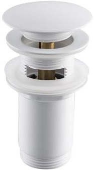 AQUAUNO Válvula klick-klack para lavabo con rebosadero – Tapón de lavabo de latón – Válvula de desagüe pop up para lavabo estándar en el baño – Montaje sencillo, universal - Blanco
