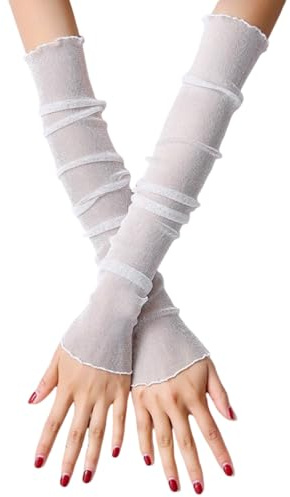 HSTWODE 1 Stück Damen Spitzenhandschuhe Langarm – Atmungsaktive Netzhandschuhe aus Chiffon für Sonnenschutz & Opern-Events | Elegante durchsichtige Handschuhe für Outdoor, Sommer & Mode