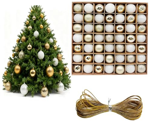 Diyxisk Palline di Natale, 49 Pezzi 3 cm Palline di Natale Piccole, Set Decorazioni Albero di Natale, Come Decorazioni Festive per Feste, Centri Commerciali, Uffici (Oro/Bianco)