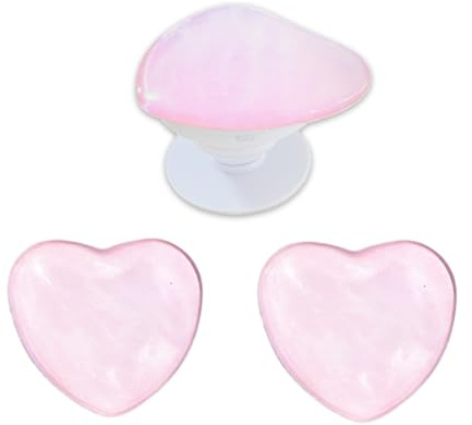3PCS Heart-Shaped Phone Grip Stand, Cute Pink Glass-Style Adhesive Holder, Multi-Angle Foldable Kickstand Finger Grip for Smartphones, Tablets & Cases