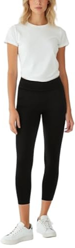 Pure Look Women's Stretch Cotton Capri Cropped Soft Comfort Leggings, Black, Large