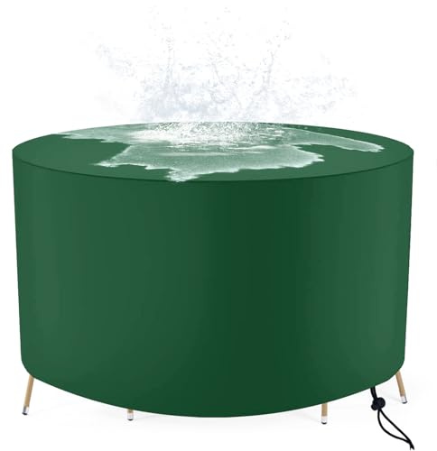 FMJTXD Funda Impermeable para Mesa de Jardín Redonda Ø190x50 cm, Protector Anti-UV 420D Oxford con Refuerzos Antiviento - Cubremesa Exterior para Terraza, Jardín o Balcón