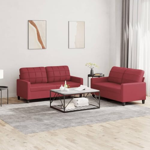 YuuSsea 2-TLG. Sofagarnitur Weinrot Kunstleder mit Kissen, Modernes Design, Robuste Metall- und Sperrholzrahmen, Bequeme Polsterung für Wohnzimmer, Einfach zu Reinigen