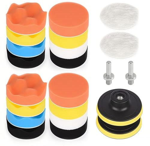 22 Stück 80mm Polieraufsatz für Akkuschrauber & Winkelschleifer, Polierset Auto mit Polierpads, ideal zum Polieren, Schleifen und Wachsen von Scheinwerfern & Lackflächen