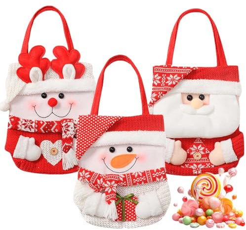 3 Stücke Weihnachtssäckchen Nikolaussäckchen Weihnachten Set Weihnachten Geschenkbeutel mit Kordelzug Stoff Nikolausbeutel Jutebeutel zum Befüllen Weihnachtsfeier Dekoration (3 Stücke)