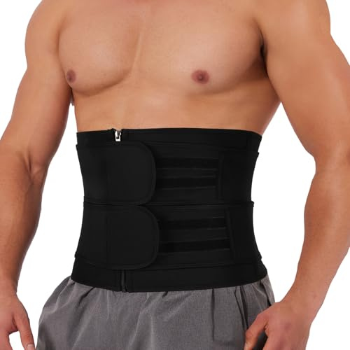 SLIMBELLE Midjetrimmer bälte för män och kvinnor neopren svettbälte för träning midjetränare för magkontroll bantning bälte för fitness och fettförbränning, Svart, S