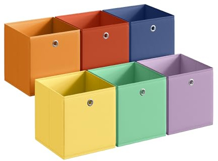 SONGMICS Storage Cubes, Set of 6 Odorless Foldable Storage Boxes, 10.2 x 10.2 x 11 Inches, Closet Organizers for Shelf, Rainbow Storage Bins, Colorful Fabric Bins for Bedroom, Living Room URFB226XA10