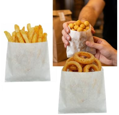 TODOKRAFT 100 sacchetti per snack resistenti al grasso – 12 × 12 cm (4,72 × 4,72 in) per patatine fritte, anelli di cipolla e snack all'aperto