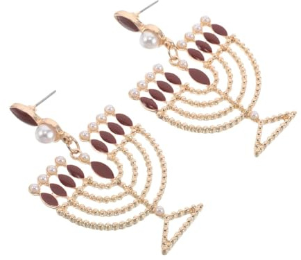 KOMBIUDA Boucles D’oreilles Pendantes Hanoukka en Alliage de Zinc Scintillantes Rouge, Paire de Gouttes Auriculaires Chandelier pour Fêtes Juives et Célébrations Festives