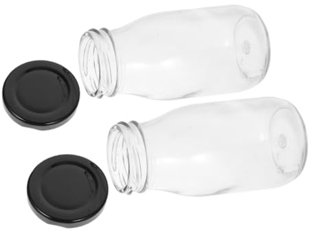 CIYODO Botellas de Vidrio con Tapa Metálica Roscada 200 Ml, Pack 2 Unidades, Reutilizables y Transparentes para Leche, Yogur Bebible y Jugos, Envases Prácticos para Conservación en