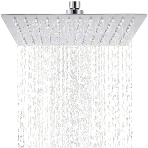 Square Rainfall Shower Head, 8 inch Large Rain Showerhead 304 Stainless Steel Chrome Overhead Fixed Shower Heads- Standard Fitting, Easy Replacement