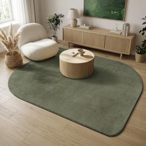 the carpet Lina Shape Teppich, Kunstfell, Flauschiger Teppich, Anti-Rutsch Unterseite, Waschbar, Super Soft, Grün, 120 x 160 cm