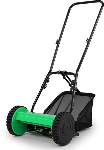 COSTWAY Spindelgräsklippare, handgräsklippare, 30 cm skärbredd, 18,5 liter uppsamlingskorg, skärhöjd 4-vägs justerbar: 15–40 mm, handgräsklippare med 5 knivar för gräsklippning, lätt och manövrerbar