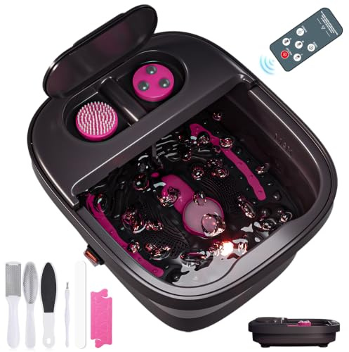 Aqvesane Collapsible Foot Bath, Foot Spa Bath Massager with Heat, Bubble, Remote Control, Temperature Control, 3 Pedicure Attachments, Feet Soaking Tub for Stress Relief (Matte Grey)