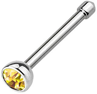 beyoutifulthings Nasen-Piercing KRISTALL Nasen-Ring Nasen-Stecker Press Fit Stift Chirurgenstahl Silber Topas-Gelb Stab-Dicke 0,8mm