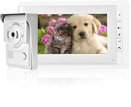 Visiophone Vidéo Interphone connecté 7 Pouces Moniteur de Vision Nocturne Sonnette de Caméra, Audio Bidirectionnel, Vision Nocturne, étanche avec 25 Sonneries musicales polyphoniques (Argent)