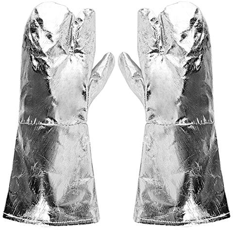 Sonew Guante de Trabajo de Seguridad, Guantes Anti Alta Temperatura, Guantes de Resistencia al Calor de 500℃, Guantes de Protección de Papel de Aluminio con Aislamiento Térmico