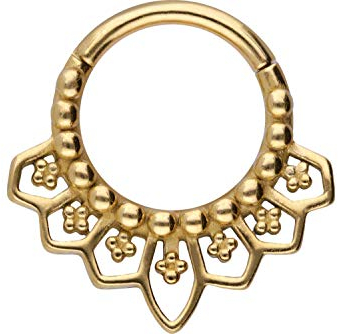 PIERCINGLINE Chirurgenstahl Segmentring Clicker ORIENTALISCHES DESIGN Piercing Ring Nase Septum Ohr Helix Tragus Goldfarben