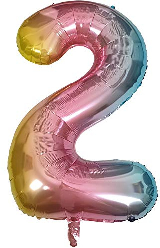 DIWULI Ballong 2:a födelsedag XXL Rosa regnbåge - Folieballong 2, Nummer 2 Ballong 2 år, Födelsedagsdekoration 2:a födelsedagsfest dekoration Pojkeflicka, Nummerballongdekoration, Nummerballong