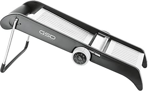 GSD Mandolino professionale in acciaio inox/plastica argento-nero, con supporto ergonomico e piedini in gomma, dimensioni: 46 x 15,5 x 24 cm, 30061