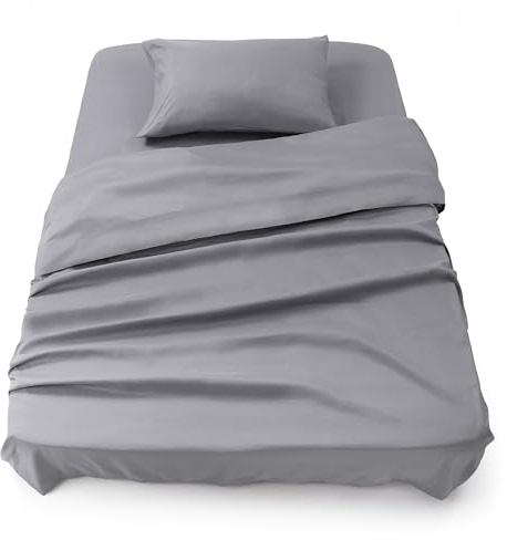 Blumtal® Bäddset 3-delat - Öko-TEX-certifierat set om 3 - underlakan 90x190x30cm + underlakan utan resår 160x275cm + örngott 50x80cm - lakan & örngott mikrofiber - grå