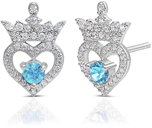 Disney Princess Sterling Silber Cubic Zirkonia Birthstone Tiara Stud Ohrringe, offiziell lizenziert, Sterling Silber