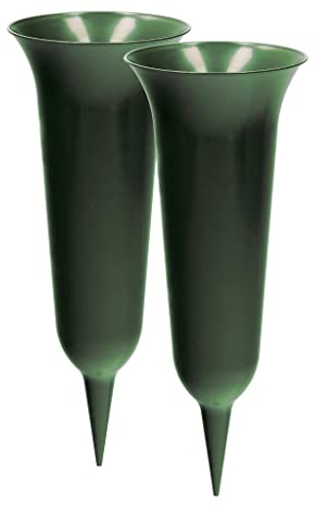 VonBueren 2 vasi per tomba con picchetto | in verde | ca. 30 x 12 cm | vaso per cimitero | vaso | decorazione per tomba