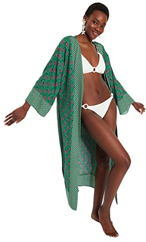 Trendyol Kimonos y caftanes tejidos con cuello en V para mujer, verde, S