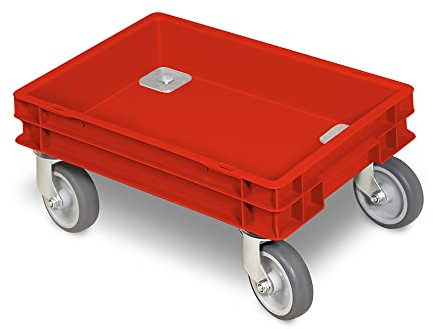 BRB Rollkasten für 400x300mm Eurobehälter, graue Gummiräder, TRG 100 kg, rot