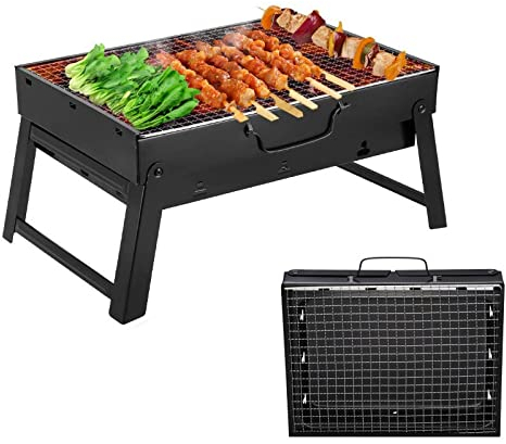 ROIMOE Barbecue a carbonella, per barbecue, da tavolo, da campeggio, da picnic, rimovibile, pieghevole, per esterni, terrazze, campeggio, colore nero