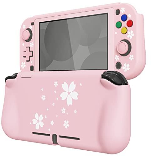 PlayVital ZealProtect Hülle für Nintendo Switch Lite,Case Hülle Schutzhülle Tasche Zubehör,Ergonomische Grip Joycon mit Schutzfolie&Joystick-/Tasten-Kappen für Switch Lite(Blütenblätter)