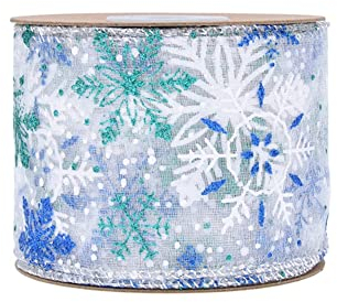 Organza Band Geschenkband Weihnachten,Glitzer Schneeflocken Geschenkband Chiffon Breit mit Draht,Transparent Weihnachtsbänder Schleifenband Dekorative Bastelband für DIY Geschenke,Weihnachtsdeko