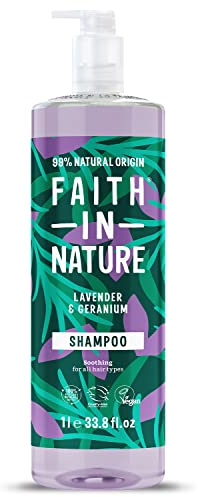 Faith In Nature 1L Natural Lavender & Geranium Shampoo, Balancing for Normal Hair & Scalp, Vegan & Cruelty Free, No SLS, Silcones or Parabens, Family Sized