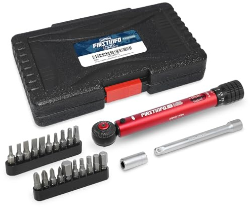 FIRSTINFO 1/4 Drive Aluminum Adjustable Mini Torque Wrench Set 3~16Nm, 72 Teeth Ratchet Head | 72-tooth ratchet • Reversible • Click-Type • 5° swing arc • ±4% CW/CCW accuracy • Quick-release head • Window scale
