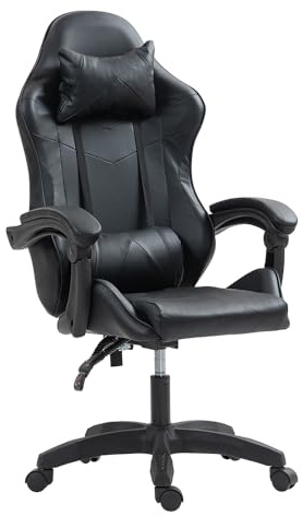 Panana Heavy Duty Gaming Reclining Racing Chair PU Leather Swivel PC Game Desk Chair (Black)