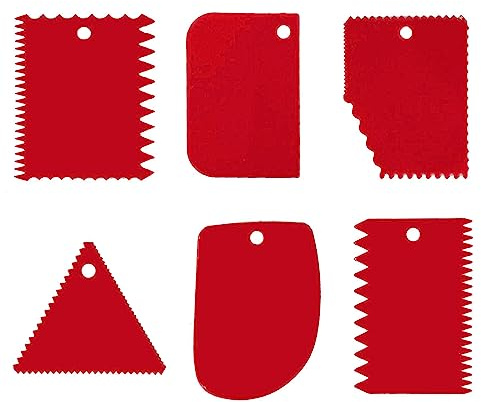 6 Pcs Cake Scraper, Dough Scraper Cake Smoother Tool Set, Icing Scraper Kitchen Tool for Dough Cake Bread (Red)