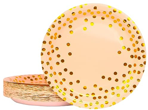 DHAIQC 50 Stück Rosagold Pappteller 17,8cm, Einwegteller Bunt Partyteller Partygeschirr Set für Geburtstag Hochzeiten Jubiläums Picknick Grills (Rosagold, 7 zoll-50Stück)