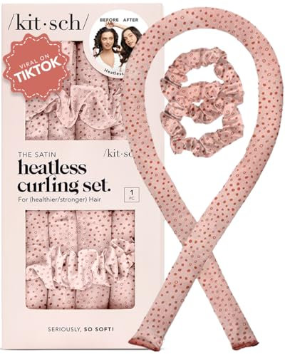 Kitsch Heatless Curling Set - Satin Heatless Curler, Heatless Curlers for Long & Short Hair, Hair Curler No Heat for Heatless Curls, Overnight Curls with 2 Satin Scrunchies & Blowout Rod - Micro Dot