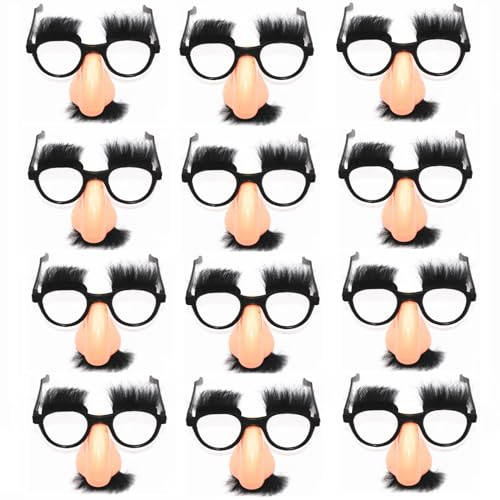 Lezevn 12 Stück Halloween-Verkleidungs-Brille, große Nasen-Brille mit Augenbrauen und Schnurrbart, lustige Halloween-Party-Dekoration