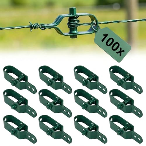 Vigormat Drahtspanner aus plastifiziertem Metall für Zaun, Netz, Wäscheleine, für Gartenpfosten (grün, 100 Stück)