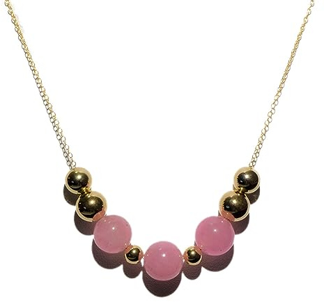Jewelry By Sweet Pea 14K Yellow Gold 18.5 Add A Bead Necklace Chain w/ 3 Semi-Precious 10mm Pink Quartz Bead and 6 Decending 14k Yellow Gold Beads