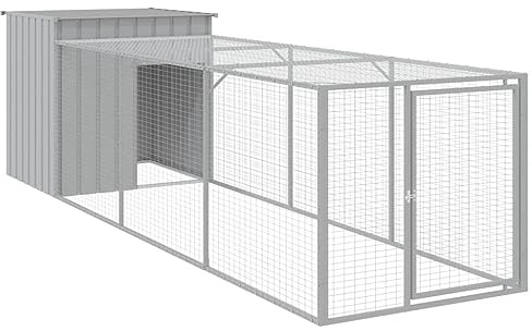 vidaXL Hühnerkäfig mit Auslauf Hellgrau 110x405x110 cm Stahl Verzinkt