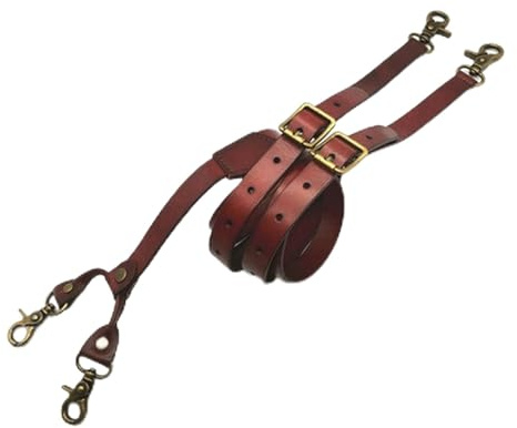 WILsem Breiter Vintage-Herren-Hosenträger mit 4 Haken, braun, Y-Rücken, verstellbarer Riemen, Leder-Hosenträger, Braun, M, Einheitsgröße