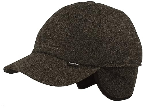 Breiter Herren Winter Baseball-Cap Schirmmütze Baseball Kappe mit Sympatex Membran & ausklappbarem Ohrenschutz – Cap aus Wolle mit weichem Innenfutter