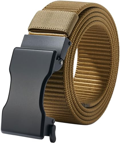 LionVII Ratchet Belts for Men, 1 3/8 Slide Belt with Automatic Buckle for Men Dress, Adjustable Trim to Fit 27-46 Waist (Olive Brown)