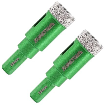 Porcelain Tile Diamond Drill Bits - KURSTOL 2pcs 4/5/20mm Dry Granite Hole Saw Kit for Ceramic Marble Stone,Diamond Core Drill Bit Kit Hex Shank Fixed on Drills