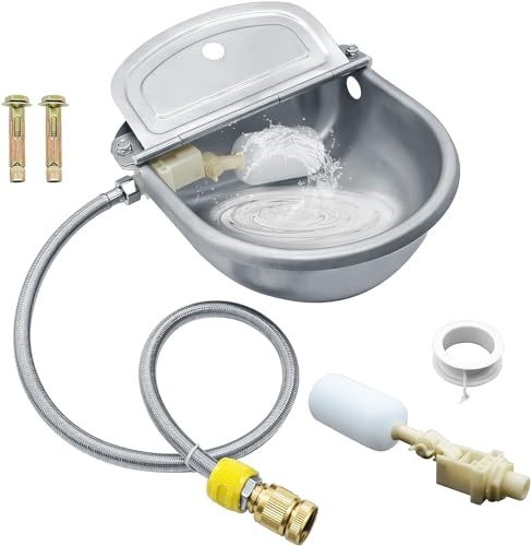 WOOLUCK® Abbeveratoio automatico per animali, con tubo flessibile, 2 valvole a galleggiante,abbeveratoio in acciaio inox 304 per cane cavallo capra maiale mucca